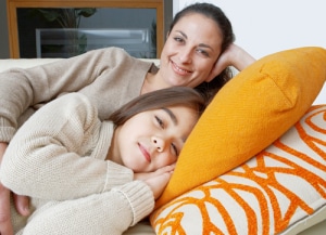 warm mother and daughter